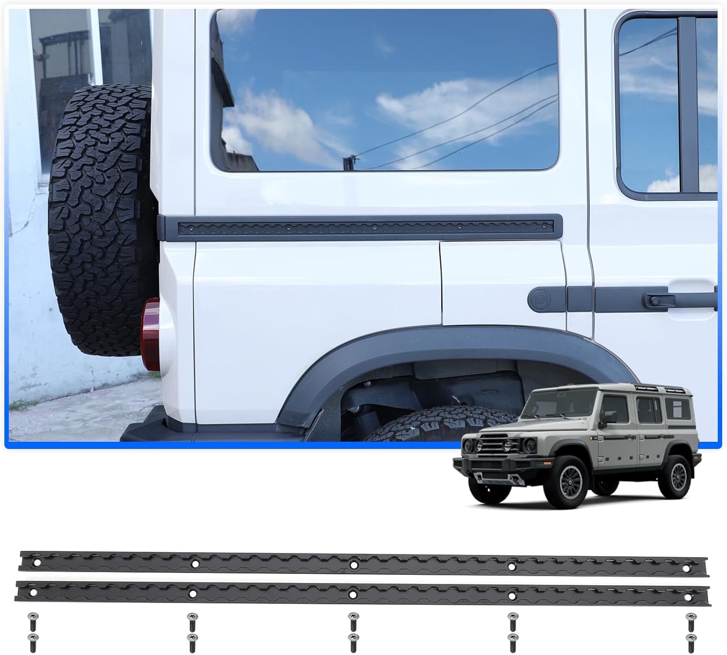 Exterior Rear Utility Belt Rails for INEOS Grenadier 2020-2025 Accessories, Rear Trunk Side Expansion Slot Utility Rail, Rear Quarter Panels Upper L-Track Rails Rack Shelves, Aluminum Alloy (Black)