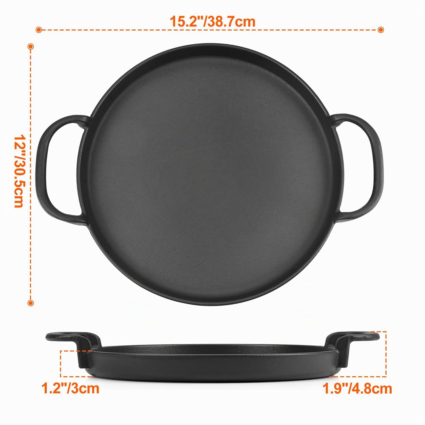 Onlyfire 30.5 cm Plancha en Fonte pour Barbecue - Plaque de Cuisson Ronde avec Poignées - Accessoire Weber Gourmet BBQ
