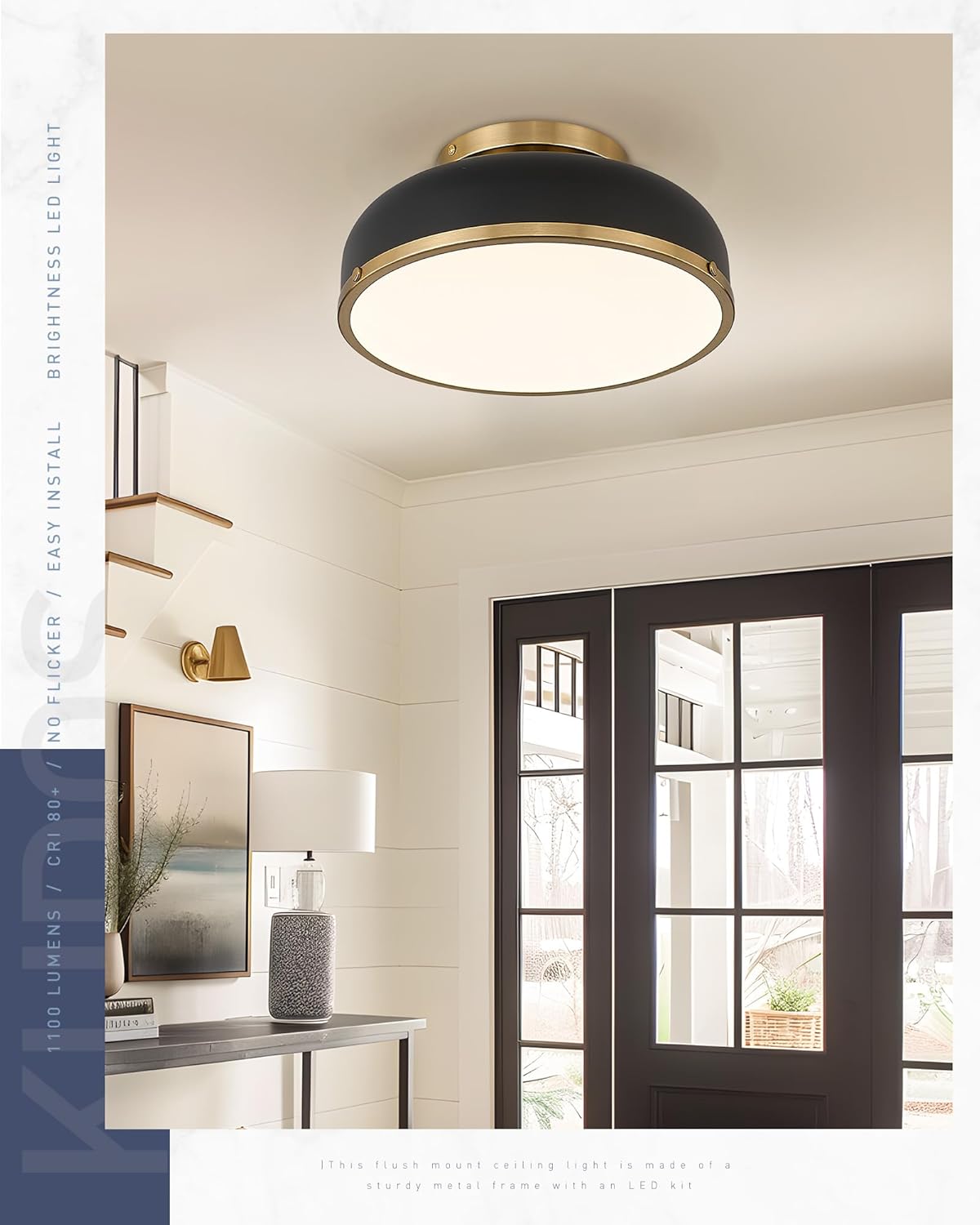 kudos 2 Pack Ceiling Light, 12-inch LED Flush Mount Ceiling Light, Black and Gold Finish, 24W/1100lm,Living Room, Bedroom, 3000K/3700K/4500K/5100K/6000K Adjustbale, KDCL15-BK-2PK