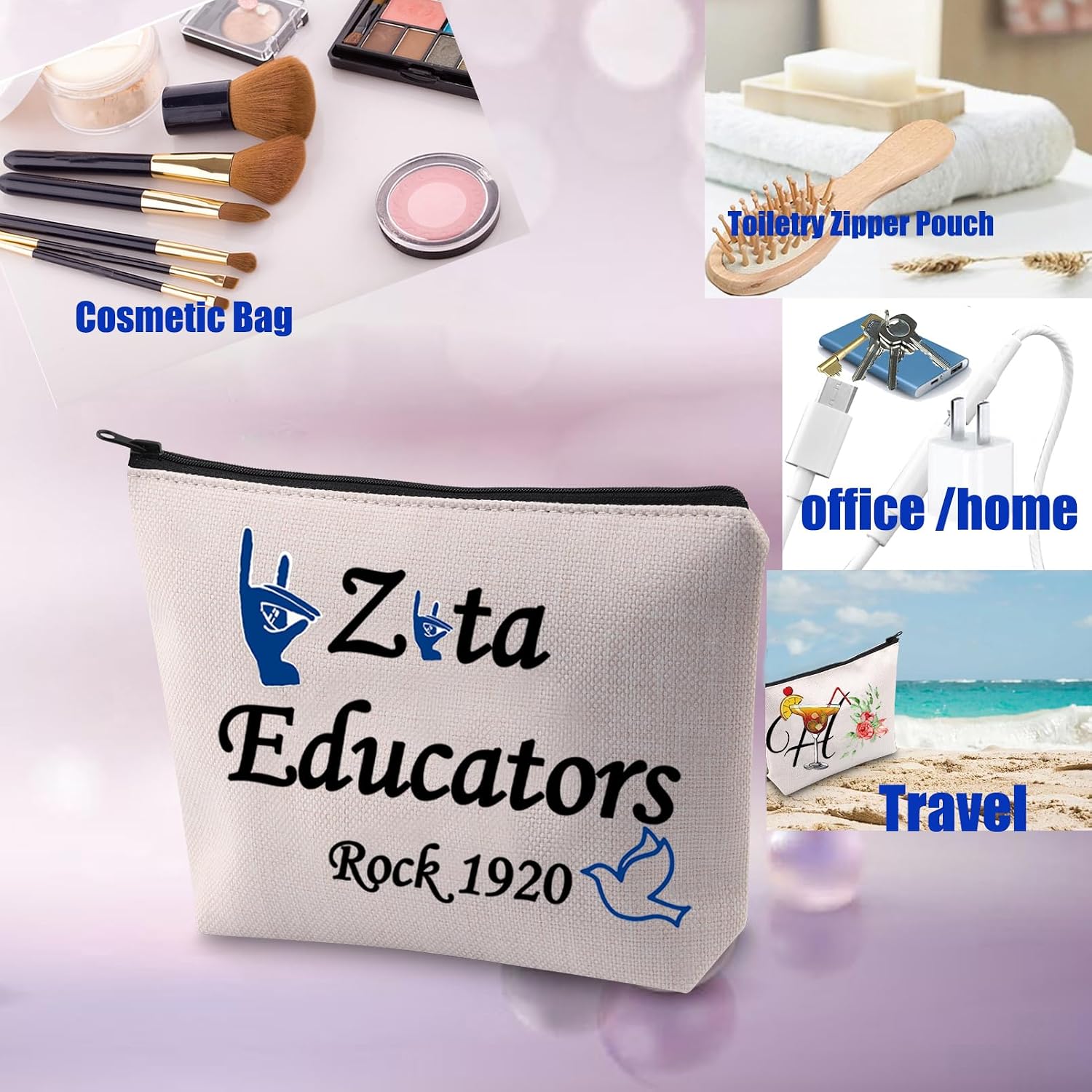 PXTIDY Greek Sorority Gift Makeup Bag Zeta Educators Rock 1920 Cosmetic Bag Sisterhood Sorority Gift image 4