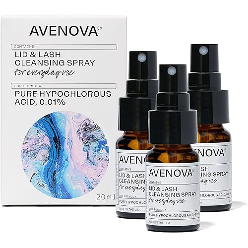 Avenova Eyelid and Eyelash Cleanser Spray - 20ml Bottle, 3-Pack - Gentle Everyday Pure Hypochlorous Acid Spray for Eye Irritation