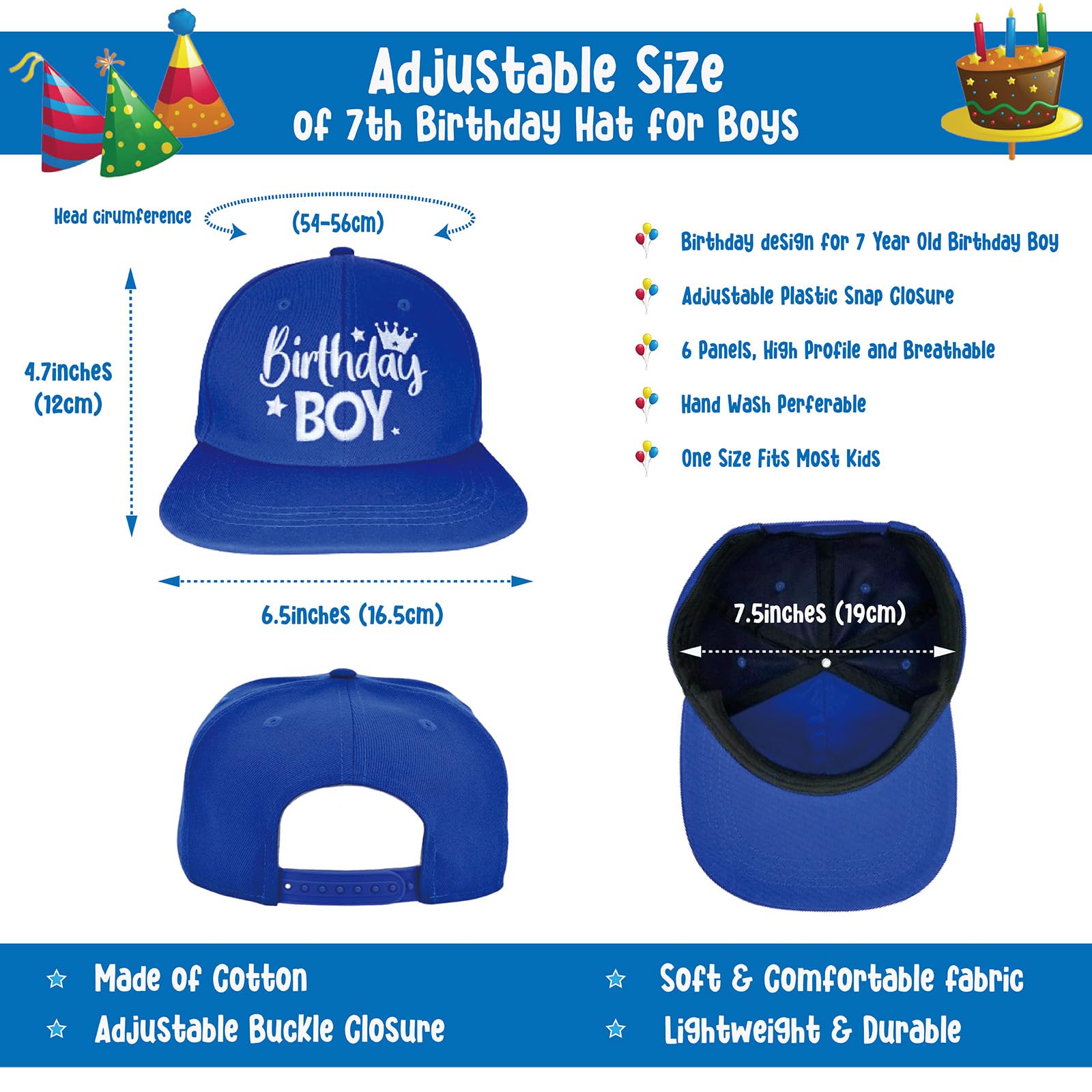 ZomefinKiu 7th Birthday Outfit and Party Favors for Boys - Hat, Badge, Decorations for 7 Year Old