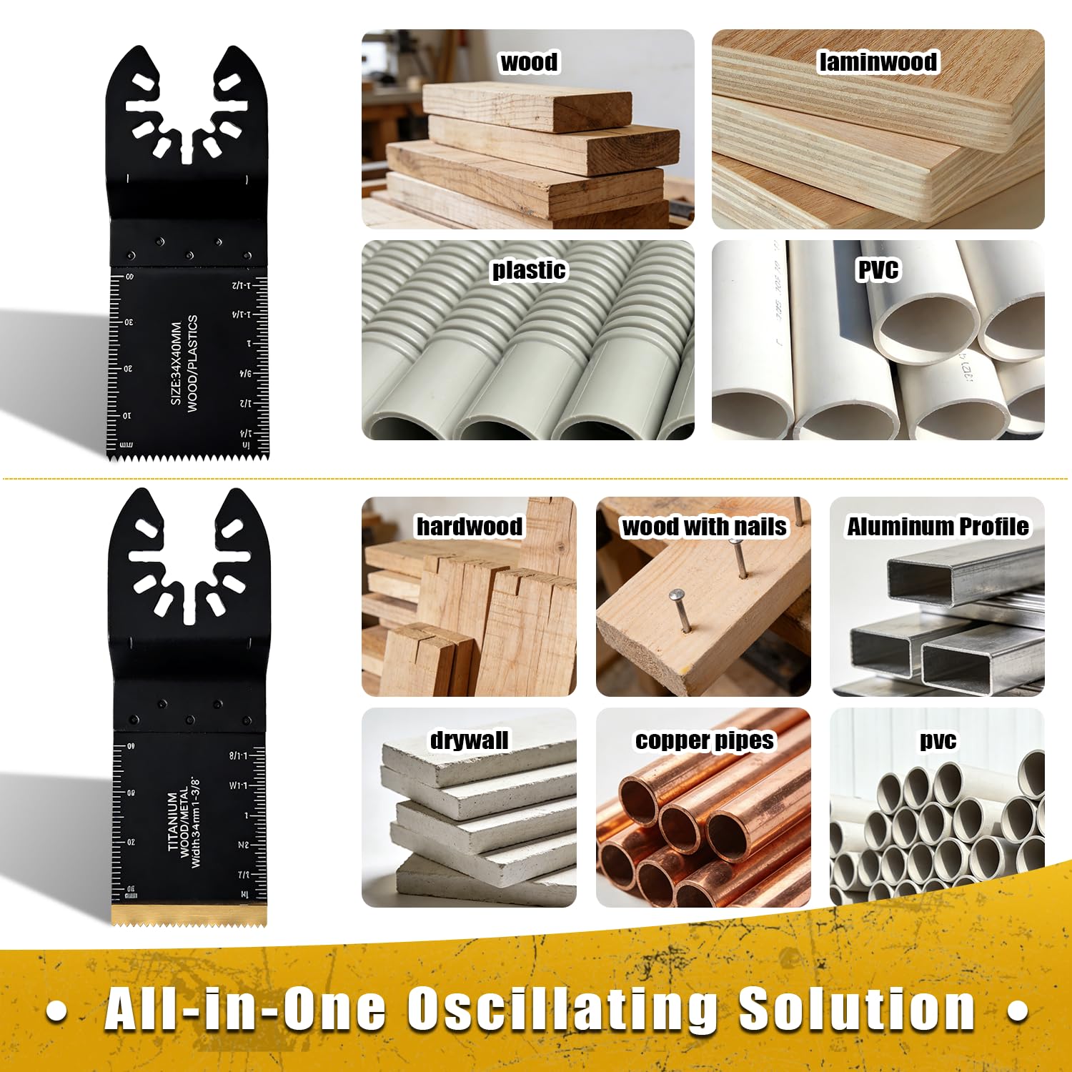 115PCS Multitool Blades Oscillating Tool Blade,Professional Universal Titanium Oscillating Saw Blades Metal, Wood and Plastic, Multi Tool Blades Kits Fit Dewalt Milwaukee Ryobi Rockwell Fein