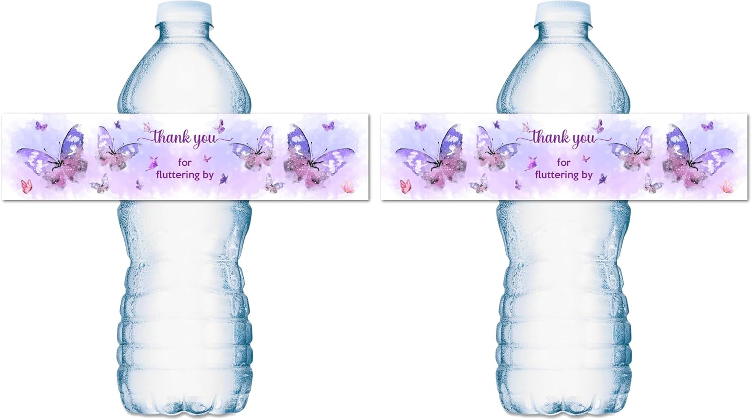 25 Butterfly Bottle Labels, Waterproof Water Bottle Wrappers, Thank You for Fluttering by Stickers for Themed Birthday Party Decorations, Baby Shower. Made in USA (Pack of 2)