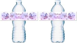 25 Butterfly Bottle Labels, Waterproof Water Bottle Wrappers, Thank You for Fluttering by Stickers for Themed Birthday Party Decorations, Baby Shower. Made in USA (Pack of 2)