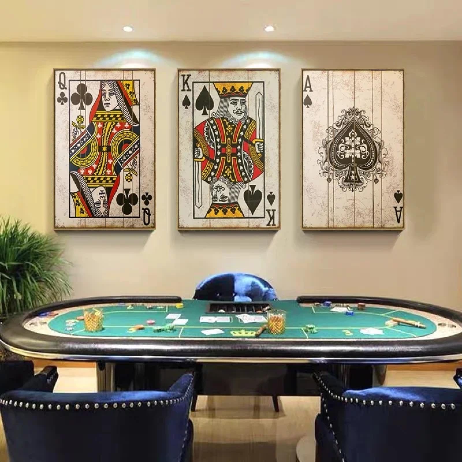 LMYSXAOZ Vintage Set Of 3 Wall Art Poker Poster Playing Cards Queen King Decorative Paintings Canvas Picture Bar Pub Decor 21x30cm(8x12in) x3 No frame