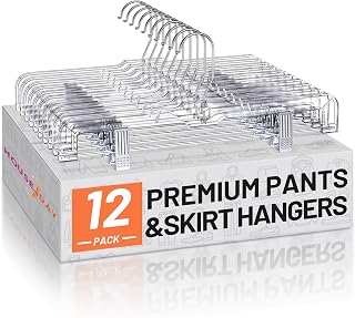 HOUSE DAY Skirt Hangers Pants Hangers with Clips Clear Plastic Pants Hangers with 2-Adjustable Clips Non-Slip Pants Hangers Space Saving for Closet Clip Hangers for Pant, Skirts, Shorts, Pack of 12