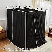 Vista 7 de AIKASY Cortinas Negras de Cama con Dosel con Lazos Superiores y Alzapaños para Decoración de Dormitorio - Cortinas de Cama Tamaño Queen