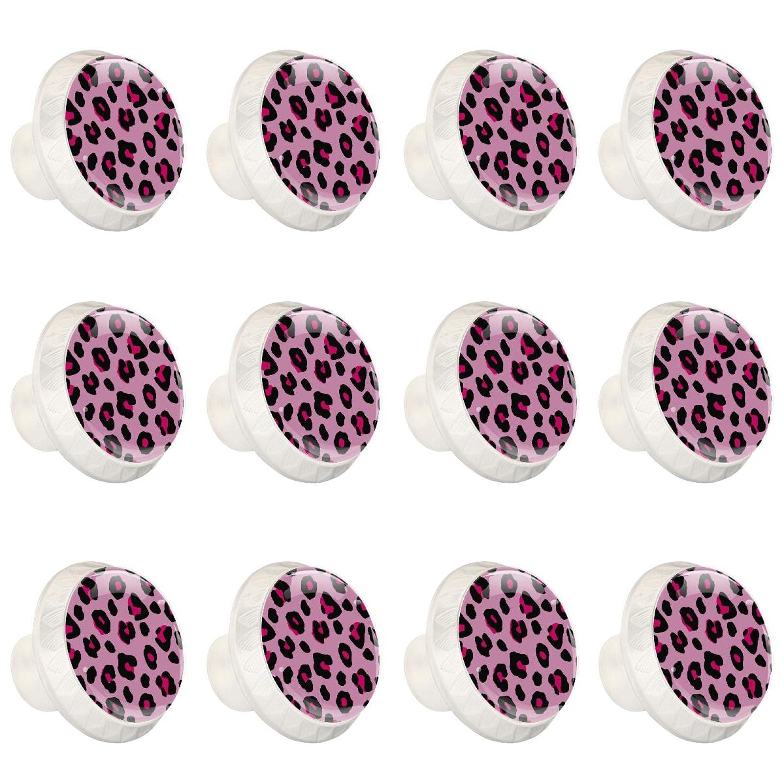 Boutons d'armoires de cuisine léopard rose 12 poignées boutons ronds de commode