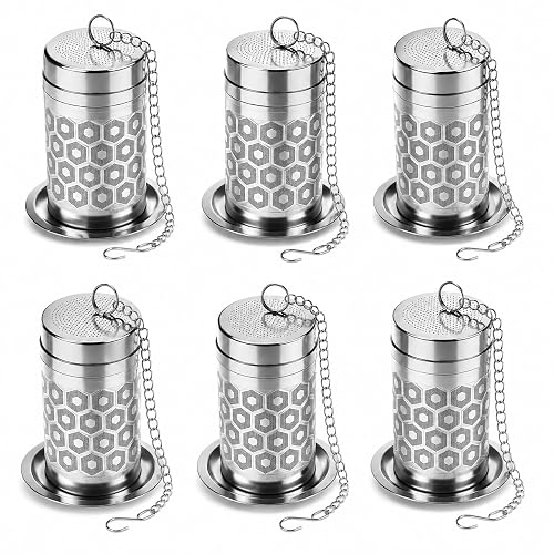 6 Pack Tea Infuser for Loose Leaf Tea, Stainless Steel Tea Strainer, 2.2 oz | Reusable Tea Filter with Chain Hook and Drip Tray, 2.2 oz Fine Steeper for Cups, Mugs, Teapots and Herbal Tea