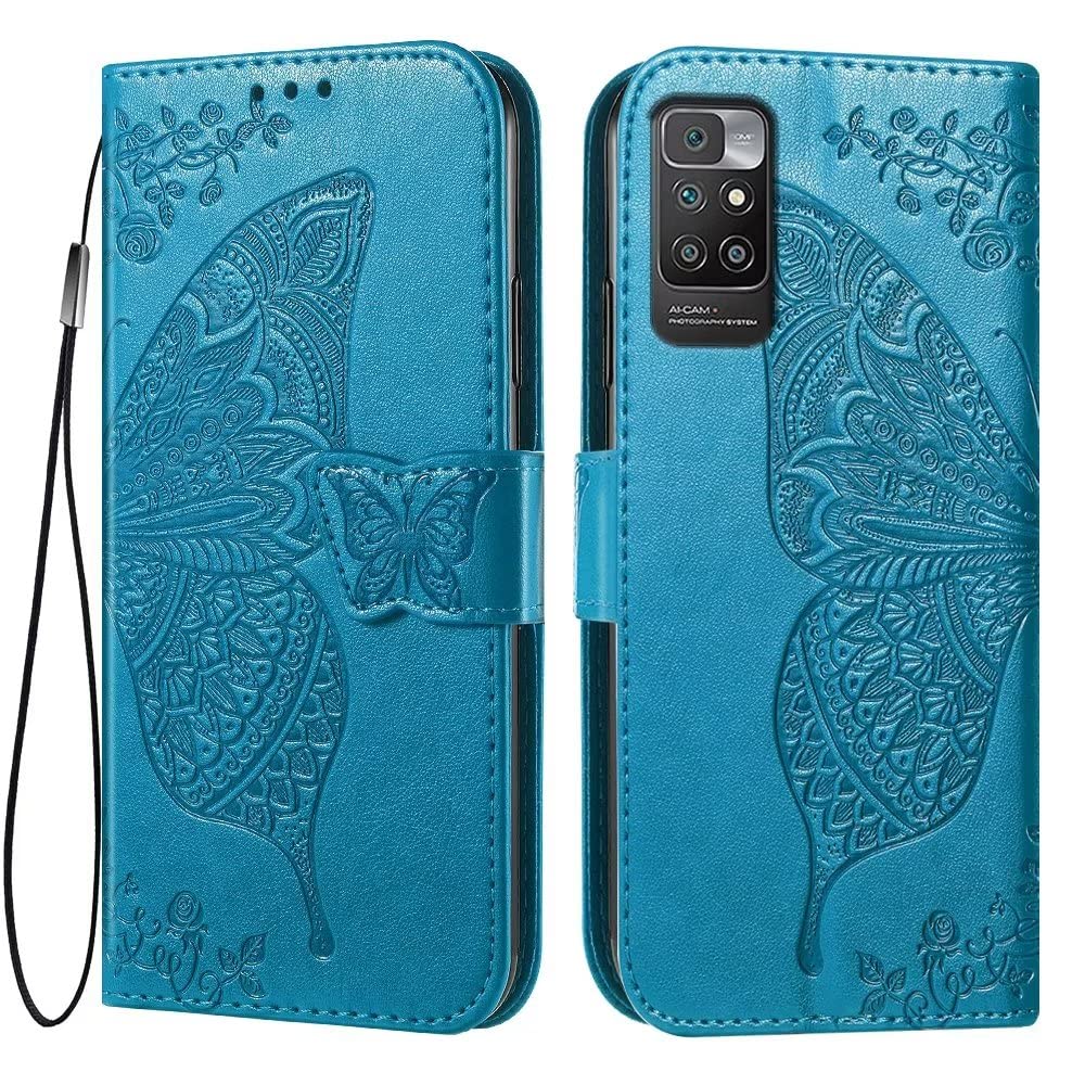 PHINIENLAND Cover per Xiaomi Redmi 10/10 Prime Case PU Pelle Custodia [Kickstand] [Chiusura magnetica] [Slot per Schede], Portafoglio Flip Custodia per Redmi 10,Fiamma