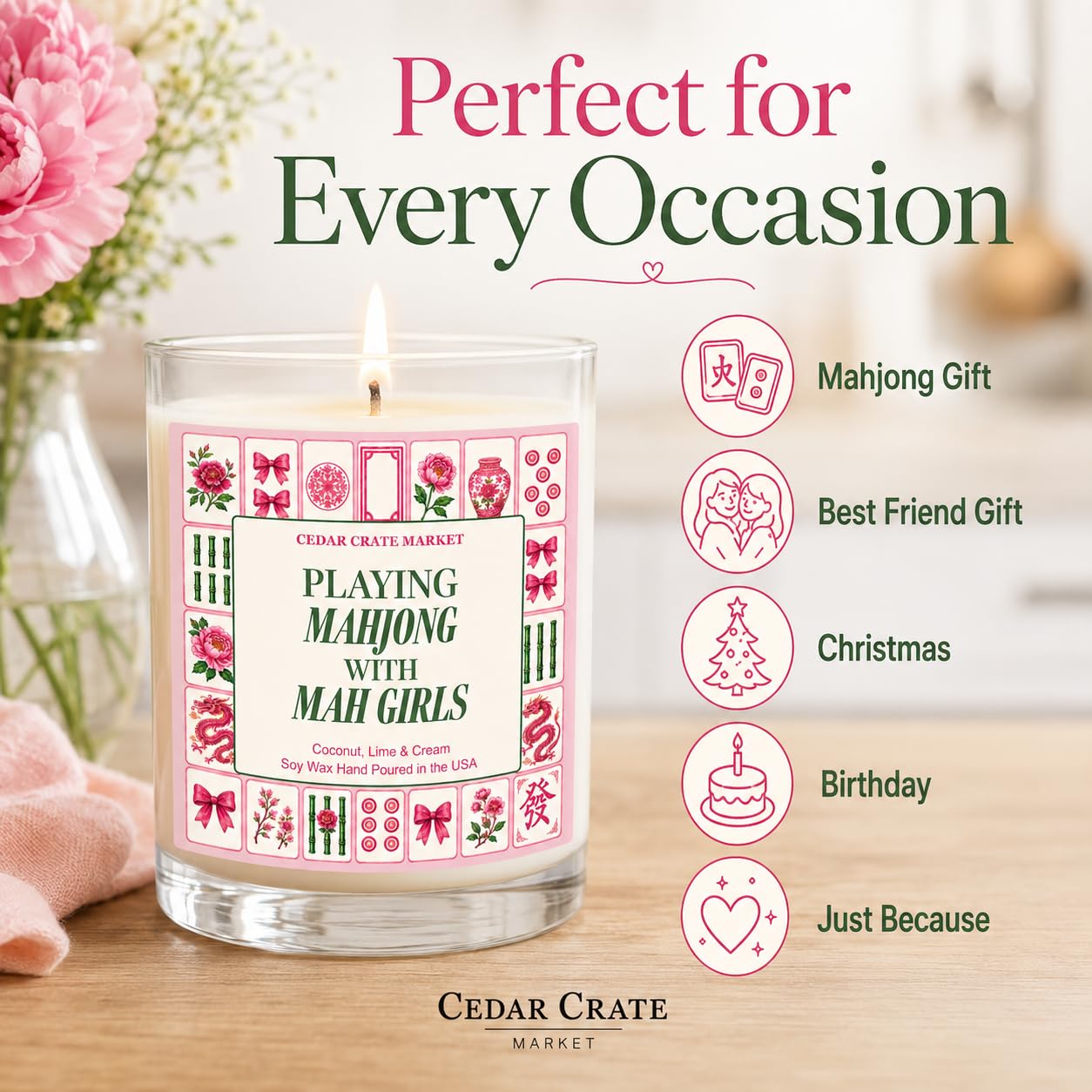 Cadeaux amusants de Mahjong pour femme – Cadeaux et accessoires de Mahjongg, cadeau de soirée de jeu de Mahjong pour groupe et amis, bougie de Mahjong – Cire de soja de 382,7 g, combustion de plus de