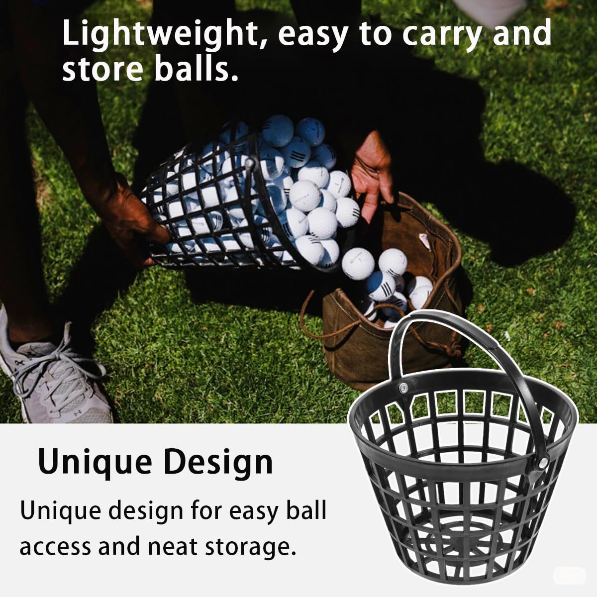 ZLY Golf Ball Basket,GolfBall Container Ball Bucket with Handle,Holds 25 Balls,Plastic Balls Holder,Black (Holds 25 Balls)