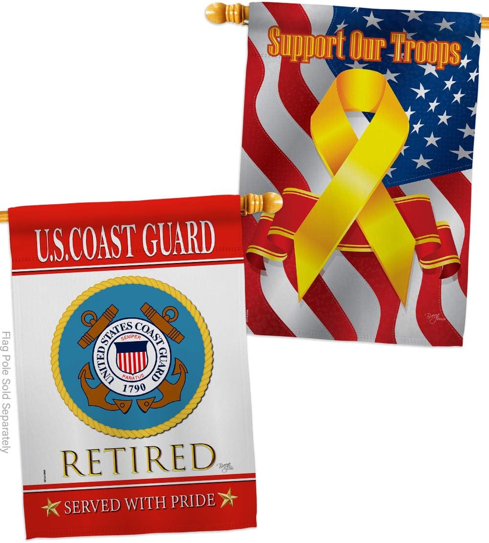 US Coast Guard Retired House Flags Pack Armed Forces USCG Semper Paratus United State American Military Veteran Retire Official Support Our Troops Small Gift Yard Banner Double-Sided 28 X 40