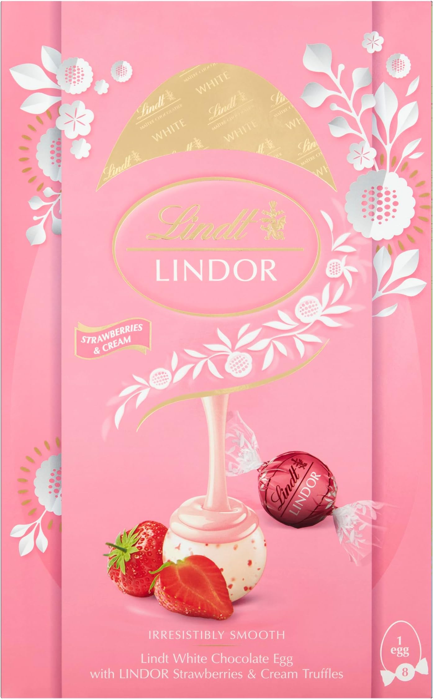 Lindt LINDOR Strawberries & Cream Easter Egg Gift, 260g - Perfect for Easter gifting - containing LINDOR truffles with a smooth melting filling and a Lindt egg