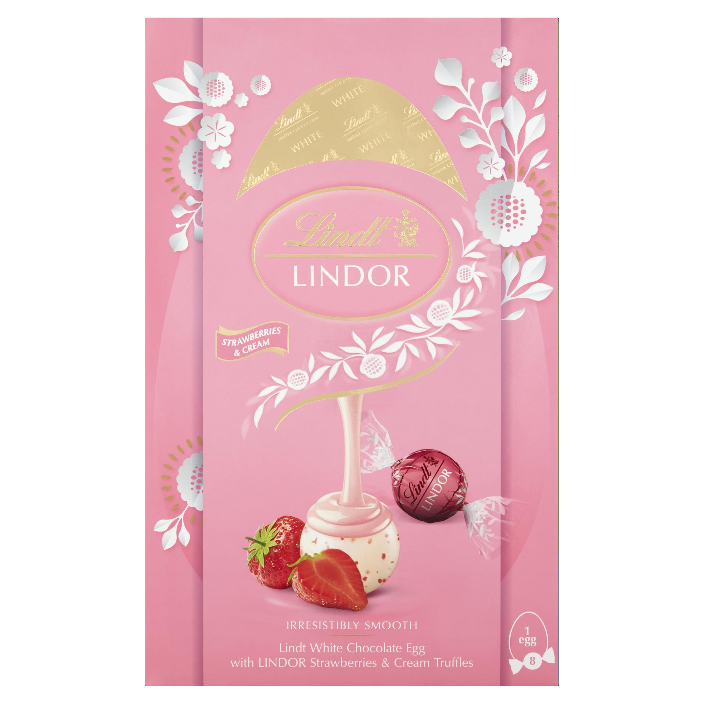 Lindt LINDOR Strawberries & Cream Easter Egg Gift, 260g - Perfect for Easter gifting - containing LINDOR truffles with a smooth melting filling and a Lindt egg