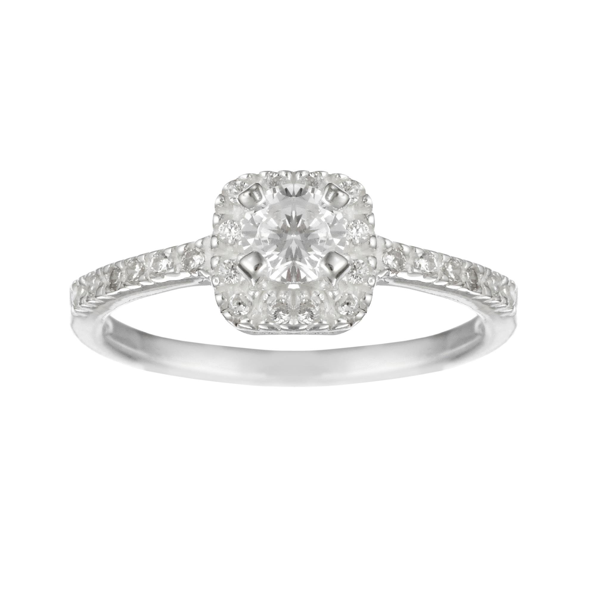 Silverly Anillo de Compromiso de Plata de Ley con Halo Cuadrado de Circonia y Banda Pavé de Circonitas Cúbicas | Joya Elegante para Aniversario o Boda | Anillo de Promesa Clásico