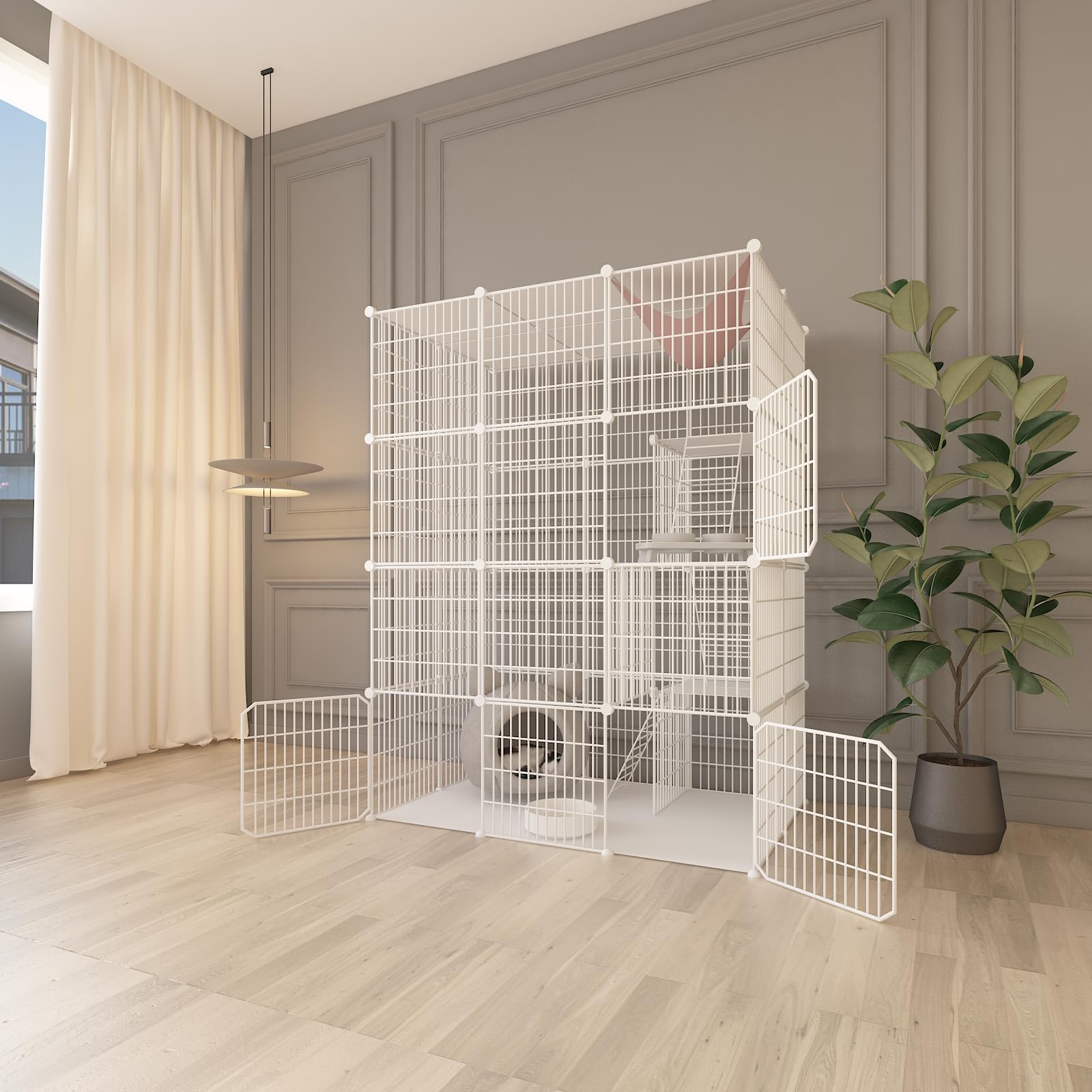 Cat Cage Indoor, DIY Cat Enclosures Detachable Metal Wire, Indoor Cat Crate Exercise Place Ideal for Kitty, Small Animals (White, 41" L x 28" W x 55"