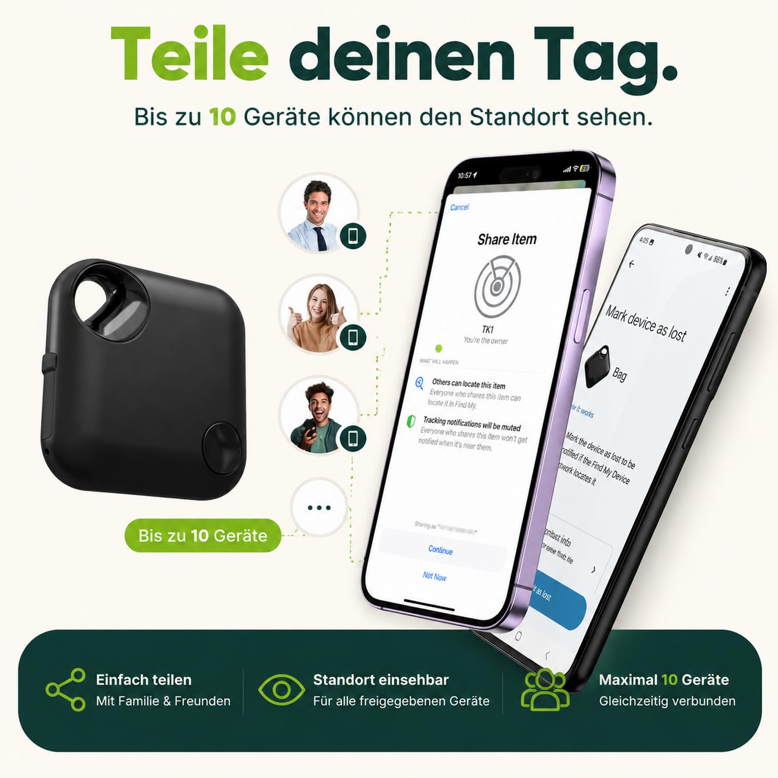 Schlüsselfinder Air Tracker für iOS & Android, Koffer Tracker Dual System Schlüsselfinder kompatibel mit Apple „Wo ist?“ & Google Find Hub, ohne ABO,Smart Tag Wiederaufladbarer Tracker 4pcs