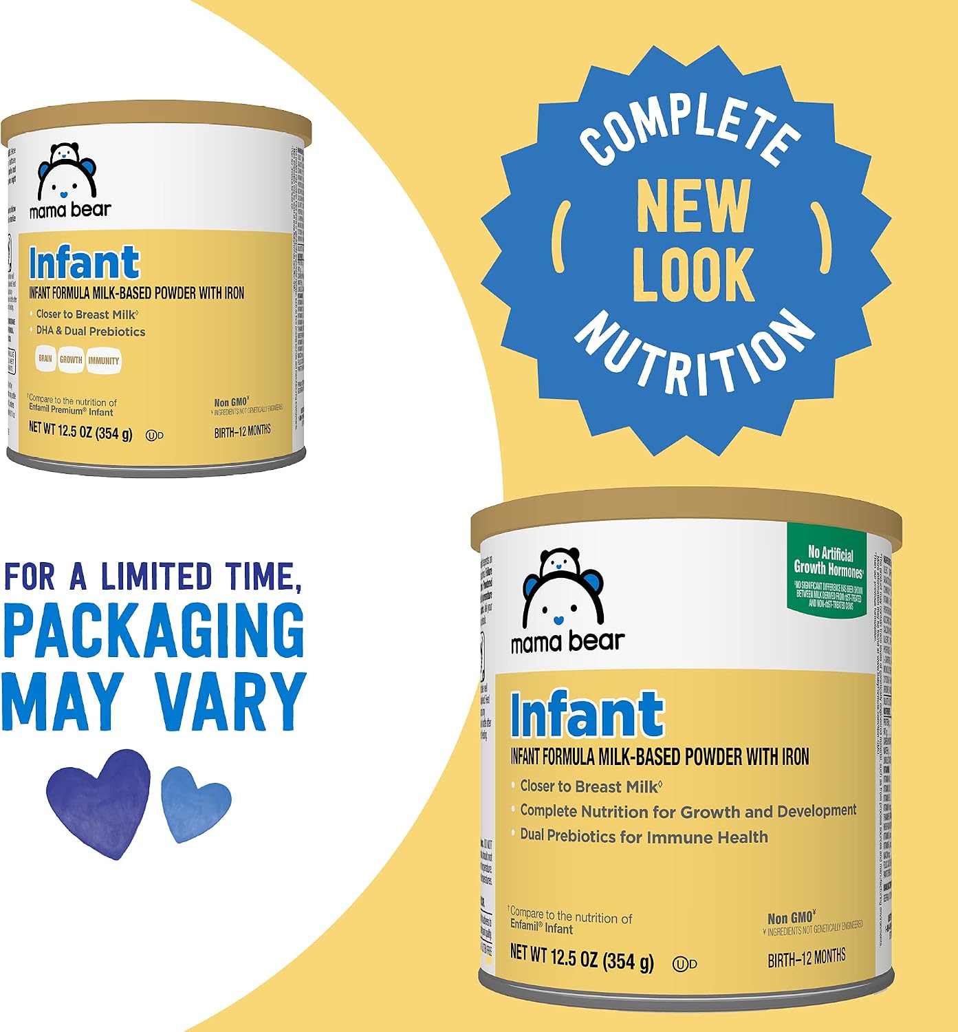 Amazon Brand - Mama Bear Infant Milk-Based Baby Formula Powder with Iron, Dual Prebiotics, Omega 3 DHA and Choline, Brain, Growth, Immunity, 12.5 Ounce