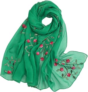 Tapp Collections Embroidery Chiffon Lightweight Fashion Summer Fall Scarf Wrap Shawl for Women - Green