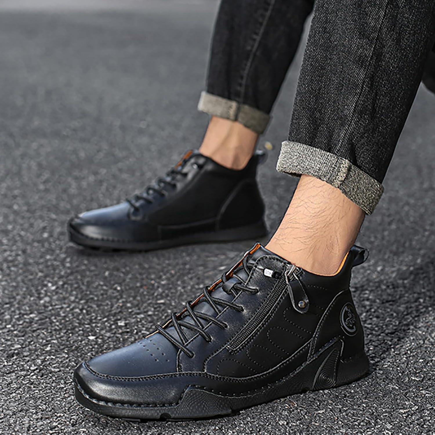 Men's leather handmade Chuka ankle boots Fashion Side Zipper Mid top Loafers Outdoor Casual Breathable Non Slip Driving Walking Boots - Image 7