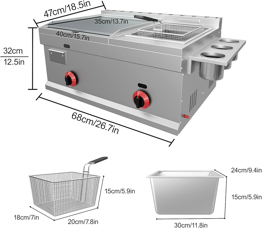 Amazon.com: Flat Top Grill Deep Fryer Combo, Commercial 2 in 1