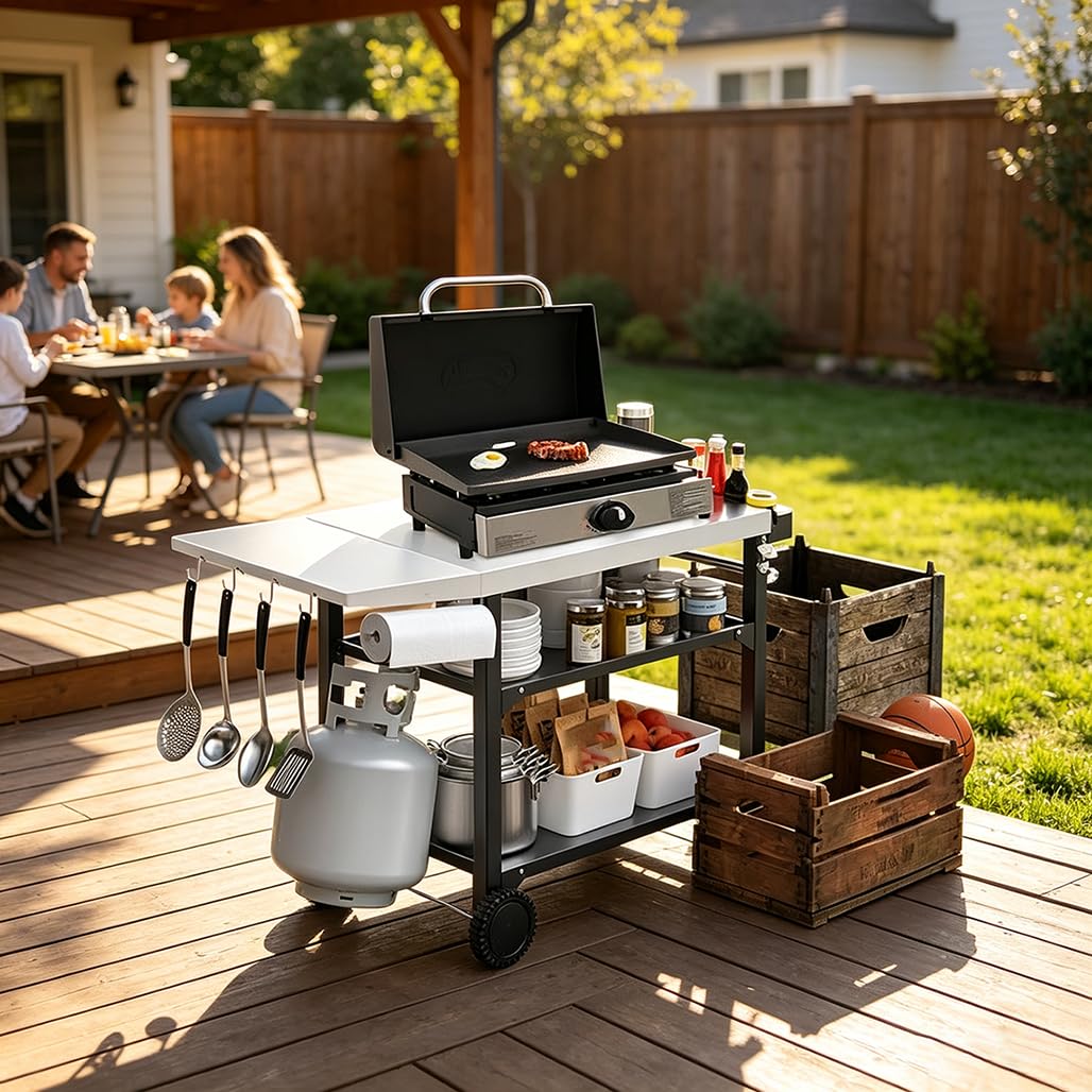 Tavolo da Pranzo da Esterno Portatile da 80Cm su Ruote Carrello per Barbecue in Acciaio Inossidabile A Tre Ripiani Tavoli Multifunzionali Preparazione dei Cibi,Argento