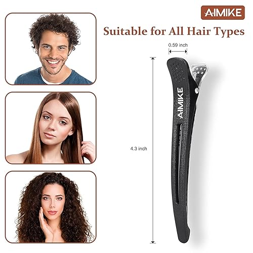 Miniatura 4 de AIMIKE 4 pinzas profesionales para peinar el cabello, antideslizantes, sin rastro, pinzas para el cabello con banda de silicona, pinzas de corte de