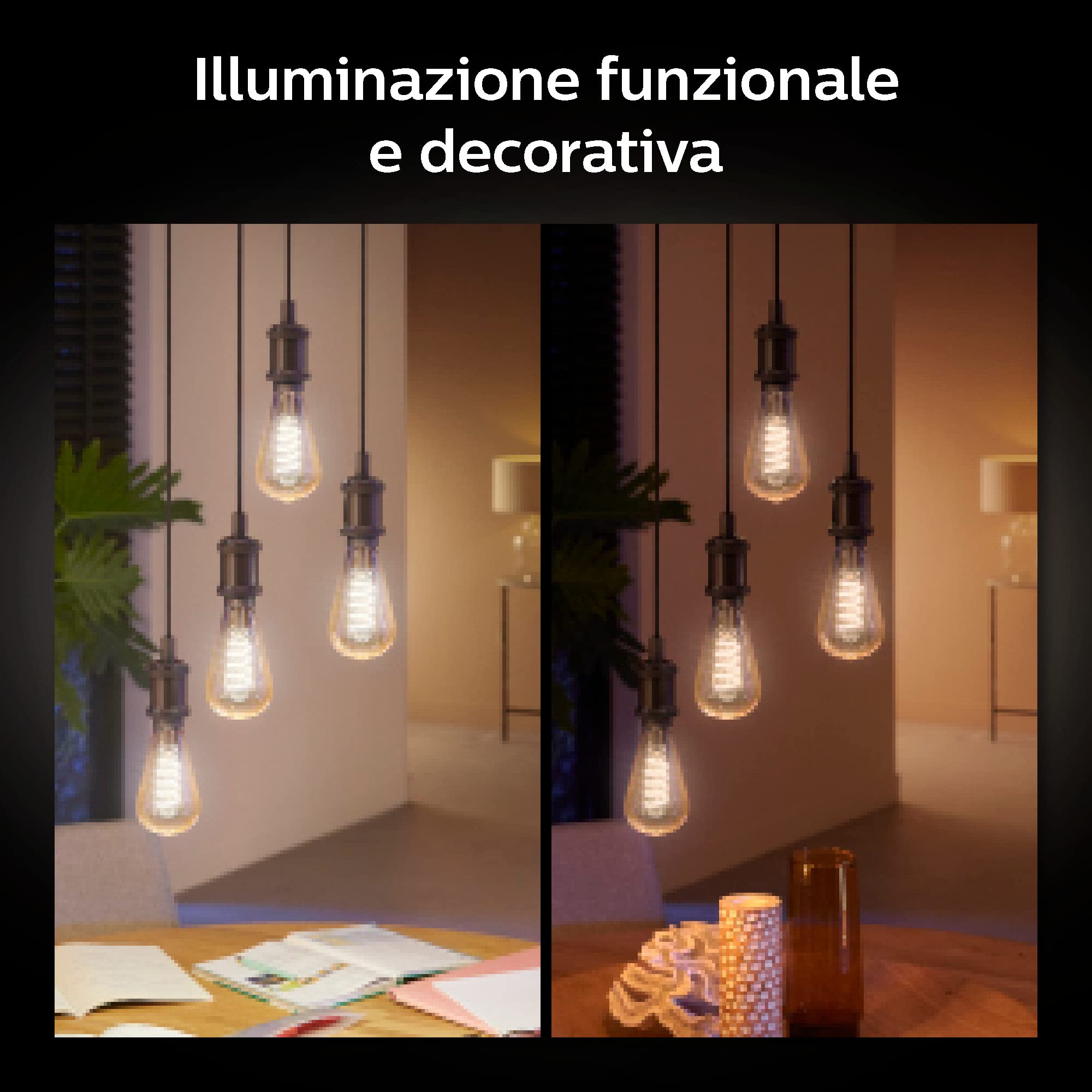 Philips Hue White E27 Große Edison Filament ST72 550lm, warmweißes Licht, dimmbar, steuerbar via App, kompatibel mit Amazon Alexa (Echo, Echo Dot), 2er Pack