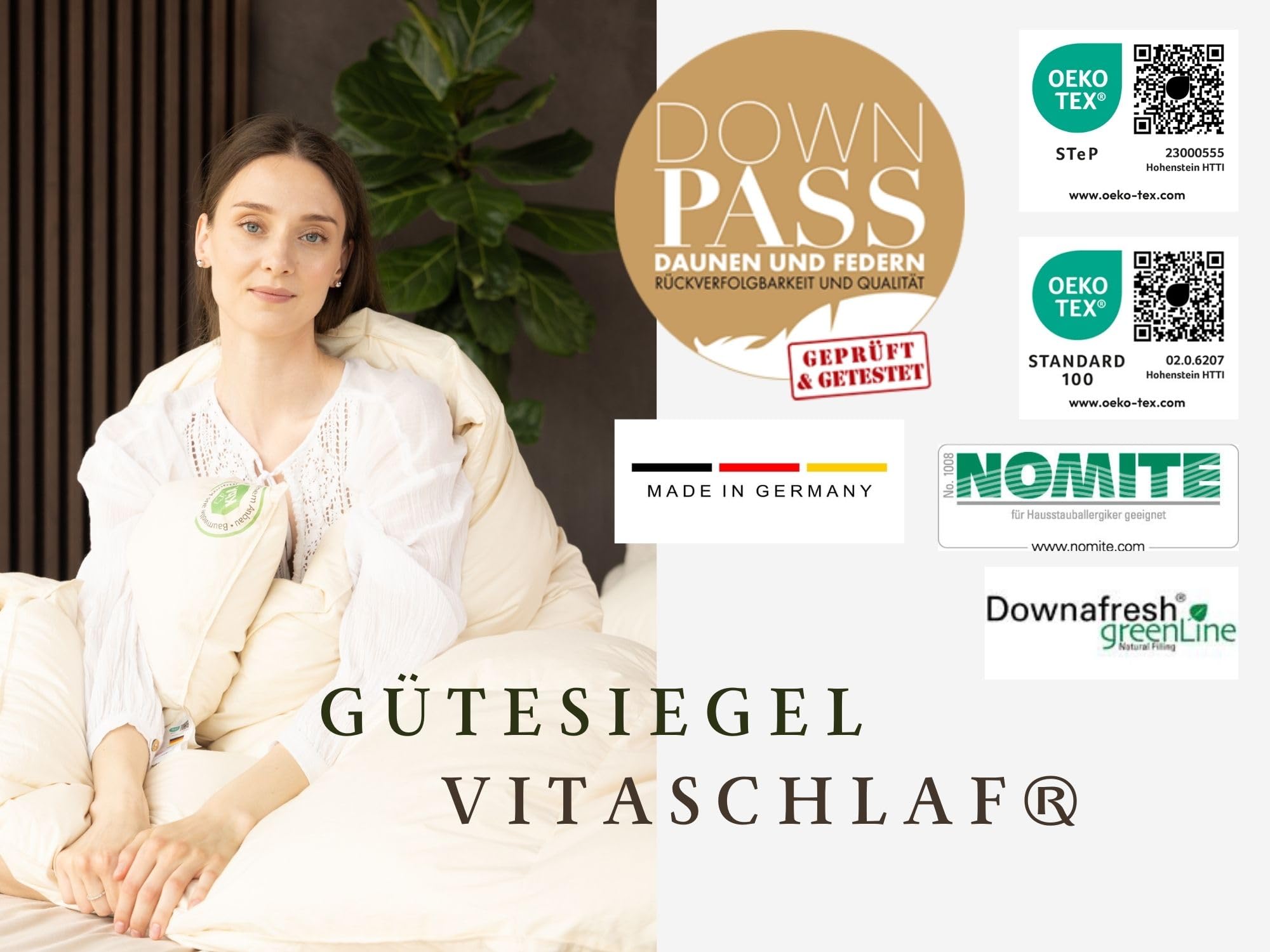 Bio-Luxe-KBA TESTSIEGER W4 MEDIUM GANZJAHRESDECKE Organic 100% GÄNSE Daunendecke Deutsche Qualität Downpass (135 x 200 cm)