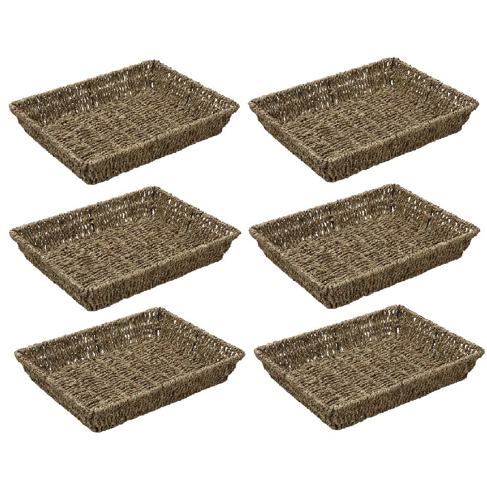 JVL Hand Woven Seagrass Rectangular Storage Tray - Brown - 4L Capacity - Set of 6