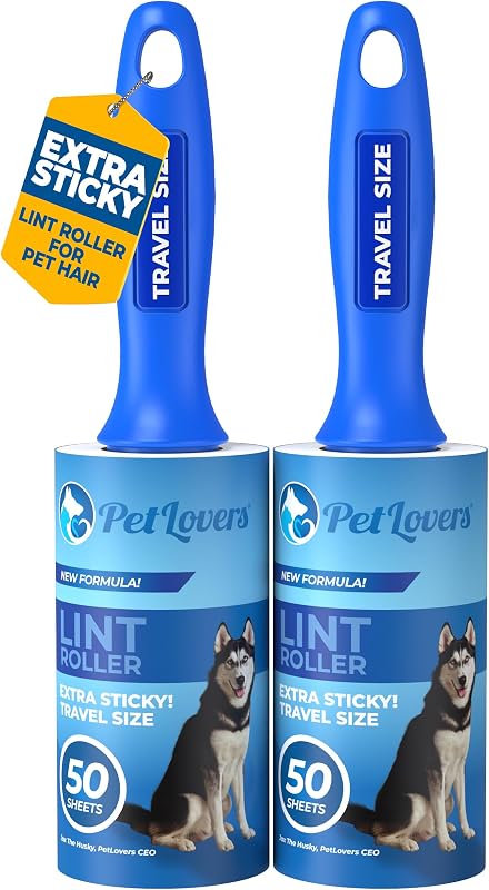 Rodillos de pelusa para pelo de mascotas extra pegajosos - Quitapelusas para ropa (paquete de 2 tamaños de viaje)
