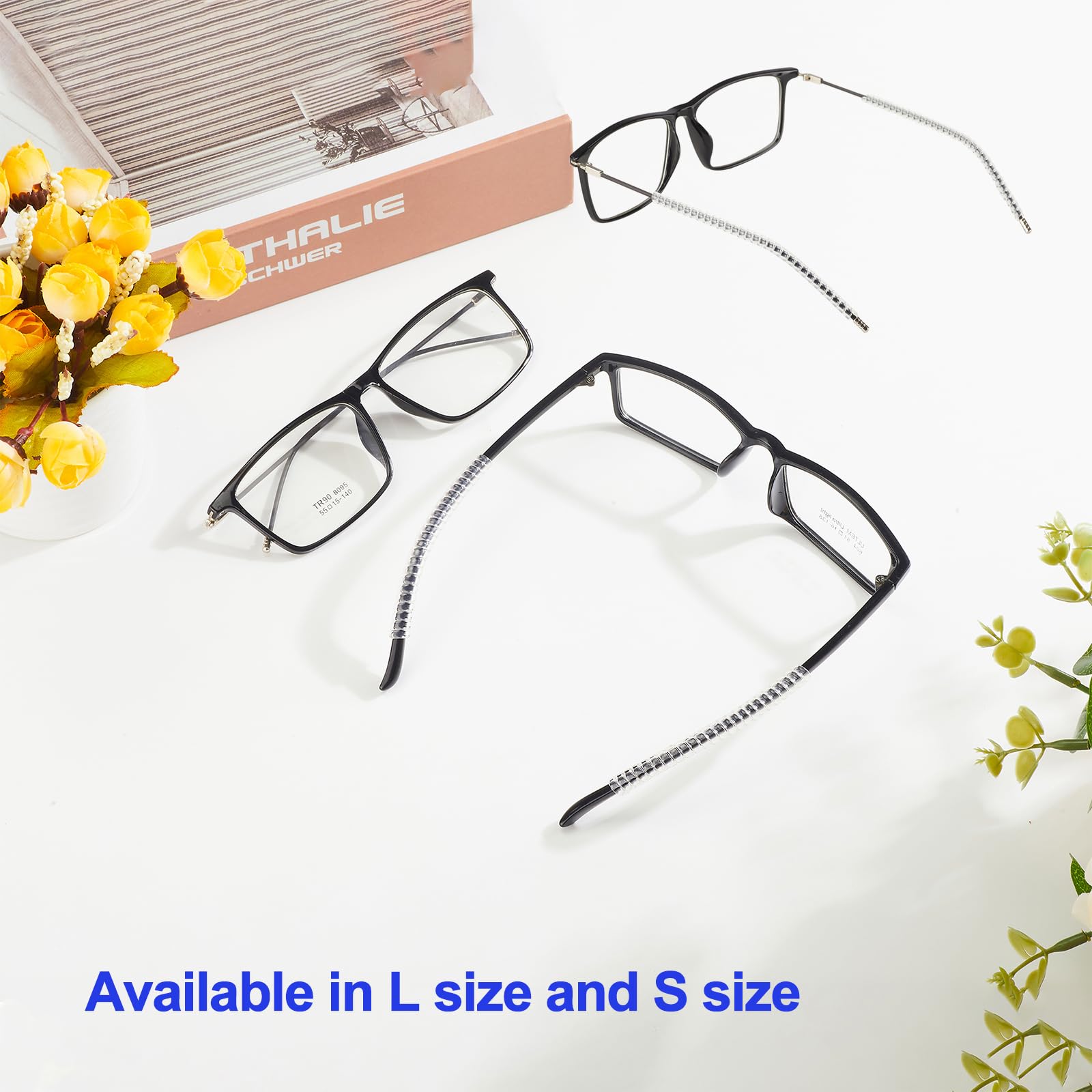 Brillen-Ohrpolster, rutschfeste Brillenohrkissen, Anti-Rutsch-Komfortbrillen, Bügelspitzen, Hülsenhalter, Augenglas-Ohrgriffe für Brillen, Sonnenbrillen (5 Paar, transparent, Größe L)