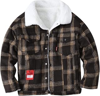 Duohropke Thermal Jackets Men's Lined Checked Thermal Shirt Thick Warm Winter Jacket Lumberjack Jacket Checked Flannel Fleece Jacket Casual Lumberjack Shirt Fashion Work Shirt Zip Long Sleeve Shirt