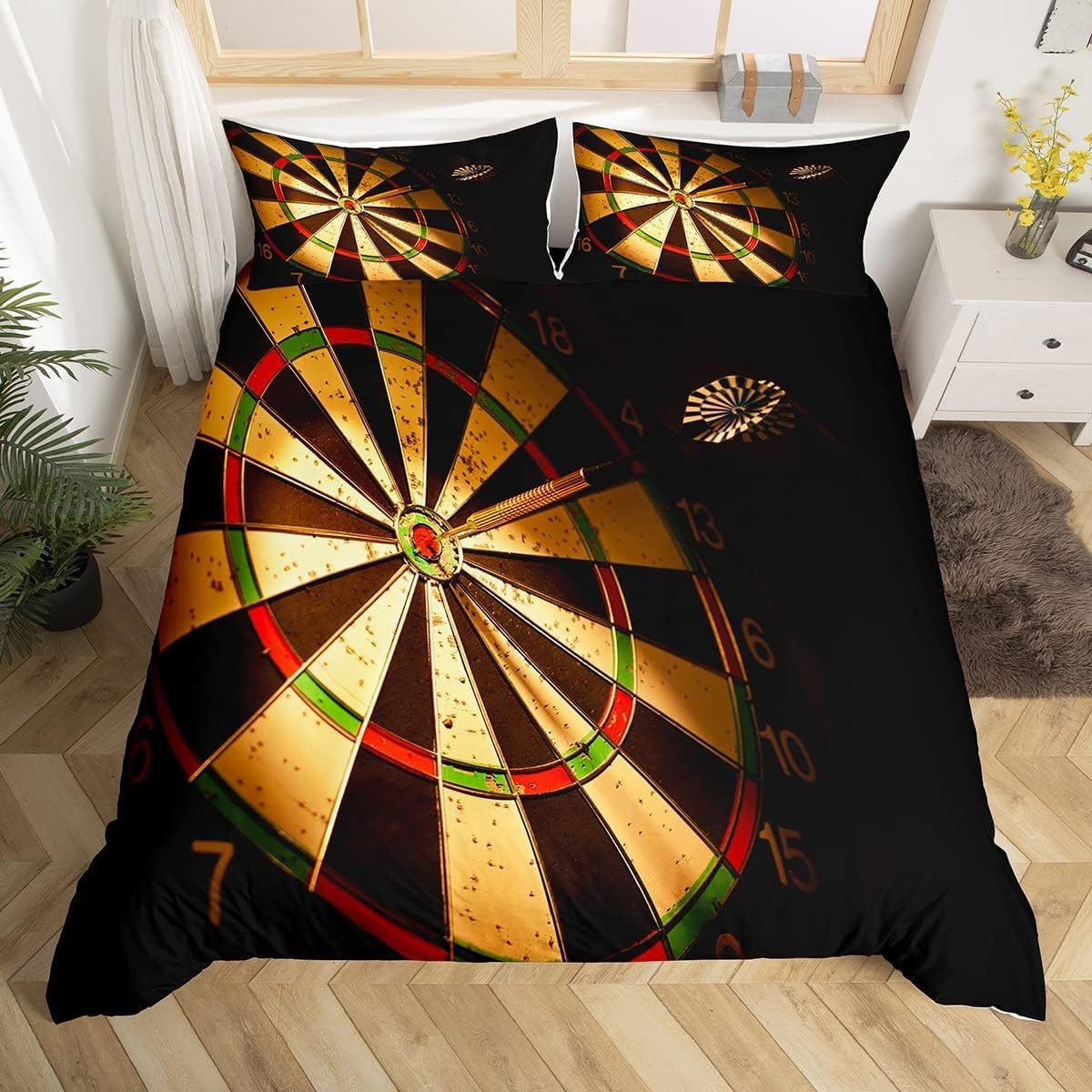 Housse de couette fléchettes 220x240 cm avec 2 taies d'oreiller pour lit adulte 2 personnes