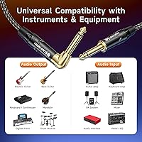 Vista 4 de Cable Matters Paquete de 2 cables trenzados TS para instrumentos eléctricos de ángulo recto de 1/4 de pulgada, 10 pies rectos a ángulo recto