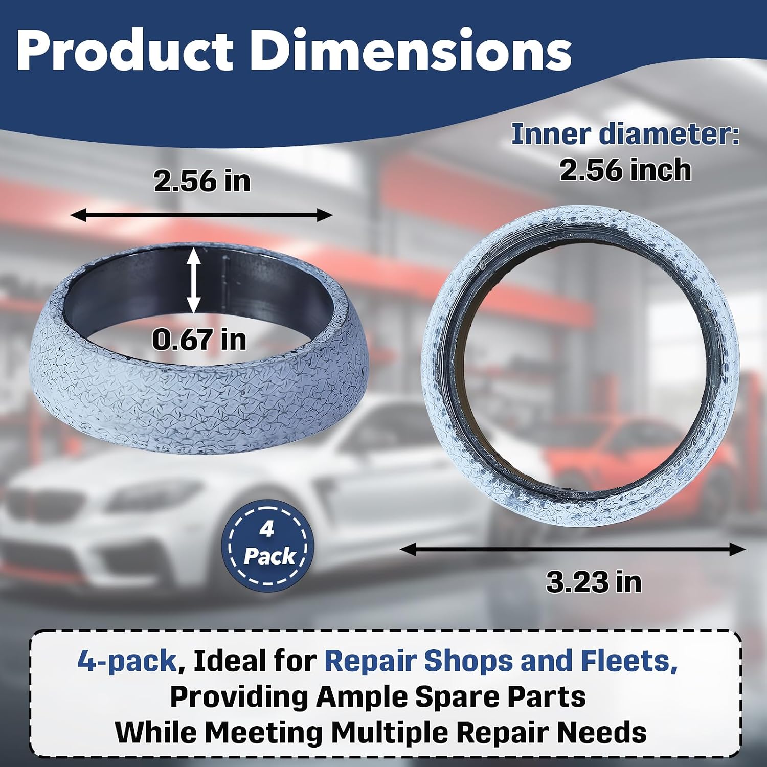 4PCS 65 MM Exhaust Manifold Gasket Set, High Temp Leakproof Graphite Exhaust Pipe Muffler Flange Gasket & Donut Seal Replacement, Compatible with Most Automotive Pipelines(65MM/2.56Inch)