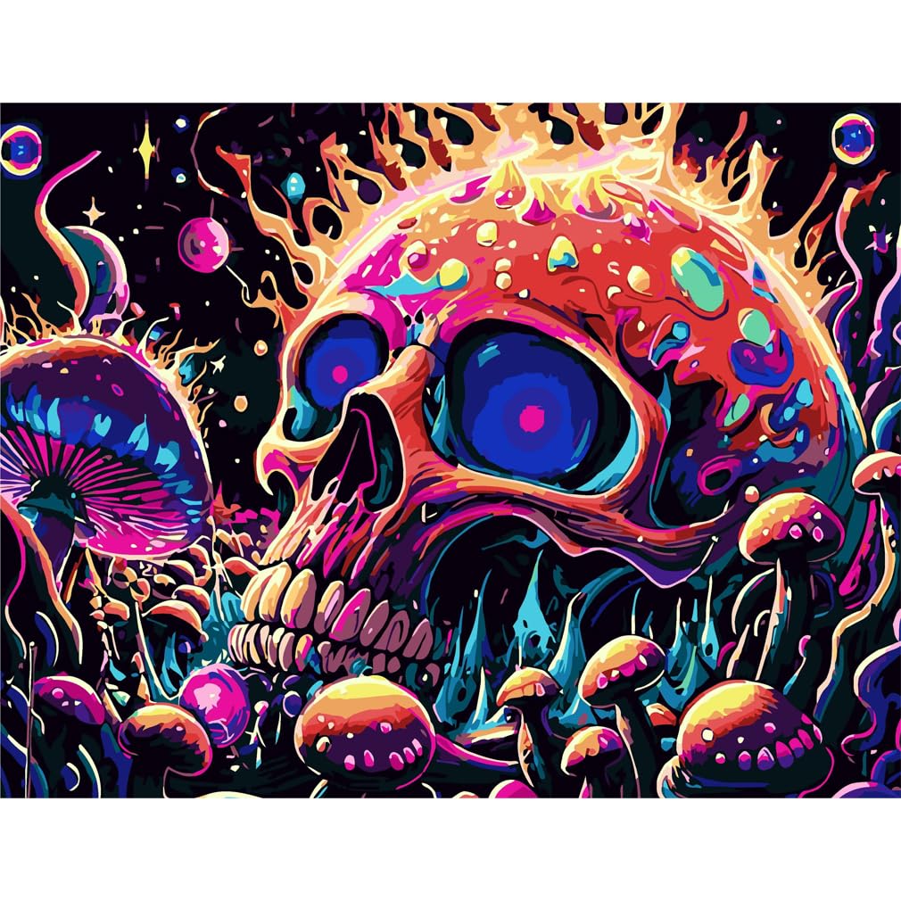 pchmcu DIY Skull Paint by Numbers Kits for Adults,Paint by Number for Adults Beginner,Mushroom Oil Painting Kits for Beginners for Home Wall Decor 16x20inch