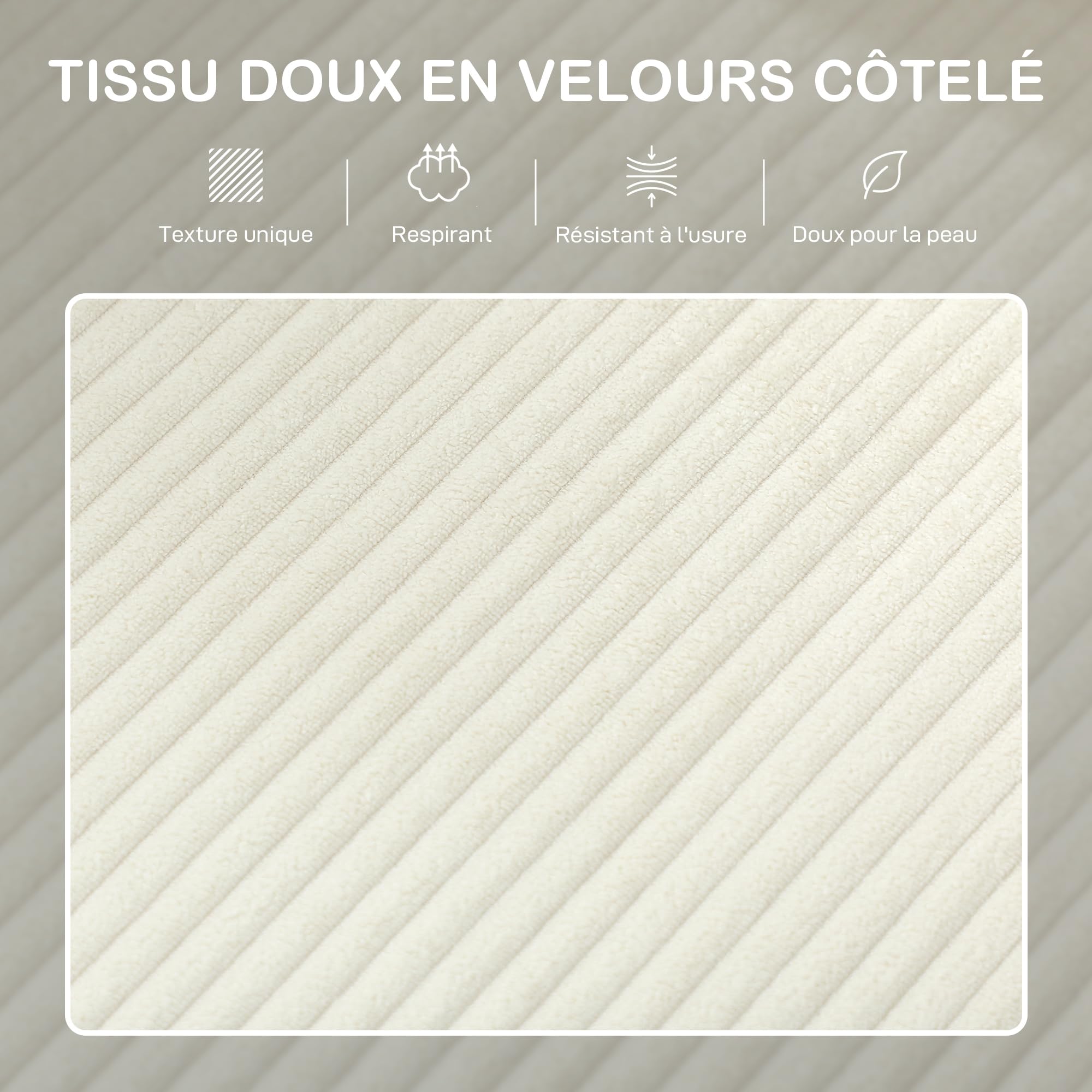 HOMCOM Divano a 3 posti con poggiapiedi in velluto a coste 192 cm, design moderno, sgabello portaoggetti, cuscini a molle, seduta e schienale imbottiti, per soggiorno, camera da letto, ufficio, beige
