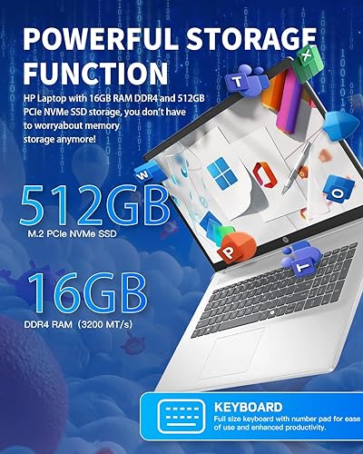 Miniatura 4 de HP Computadora portátil 17, Intel 8-Core i3, pantalla antirreflejo, 16 GB de RAM, SSD de 512 GB, Windows 11 Pro, teclado numérico, Copilot AI,