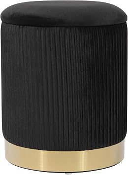 Tov Furniture Zoe Pleated Velvet Round Storage Ottoman (Black)