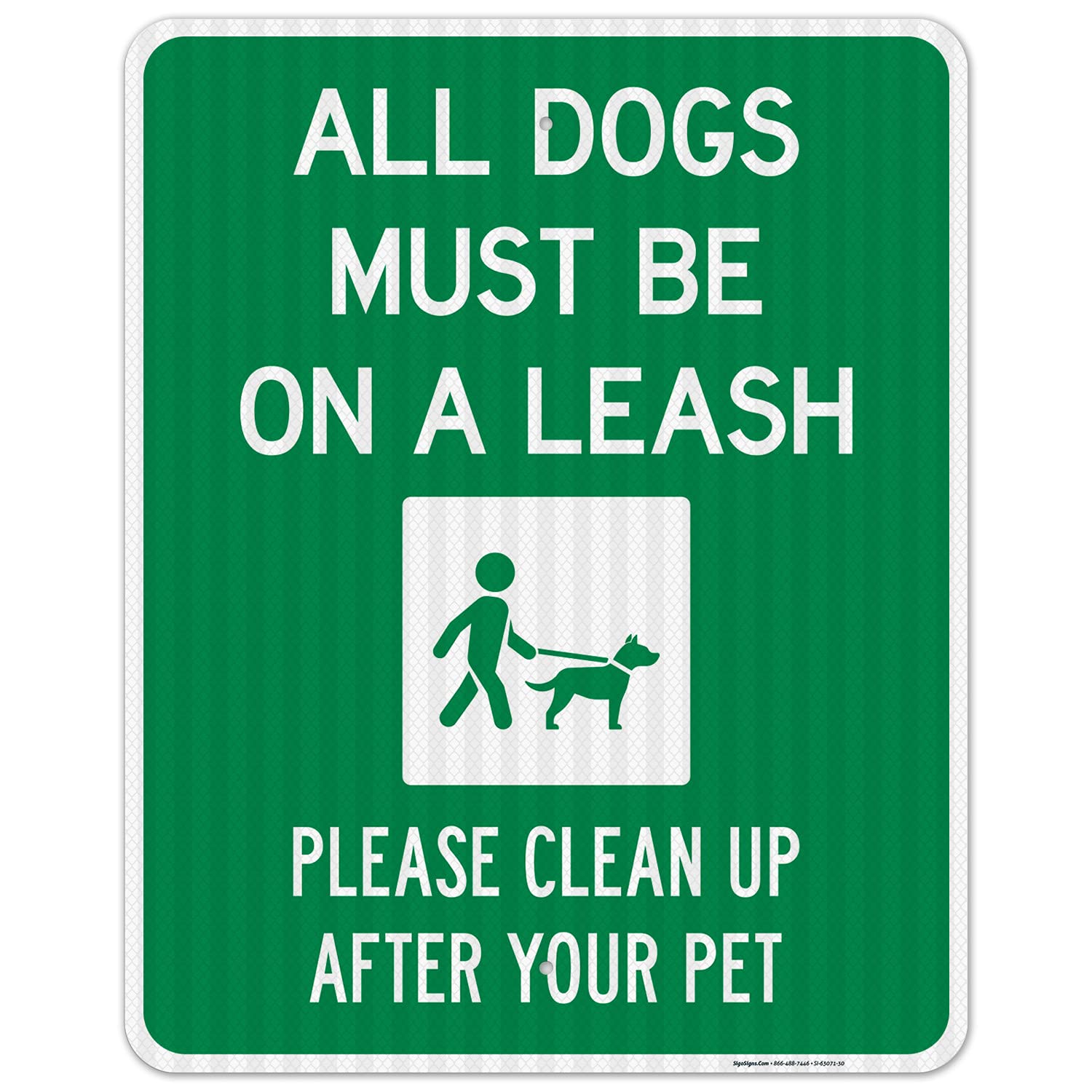 All Pets Must Be On A Leash Please Clean Up After Your Pet with Dog On Leash Symbol 18x24 Inches, 55 mil Thick HDPS (high Density polystyrene), Made in USA