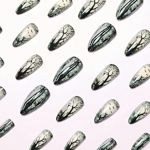 Miniatura 260 de Uñas postizas a presión de Halloween, cuadradas, medianas, francesas, color negro, degradado, cobertura completa, calavera, corazón rosa, con Uñas