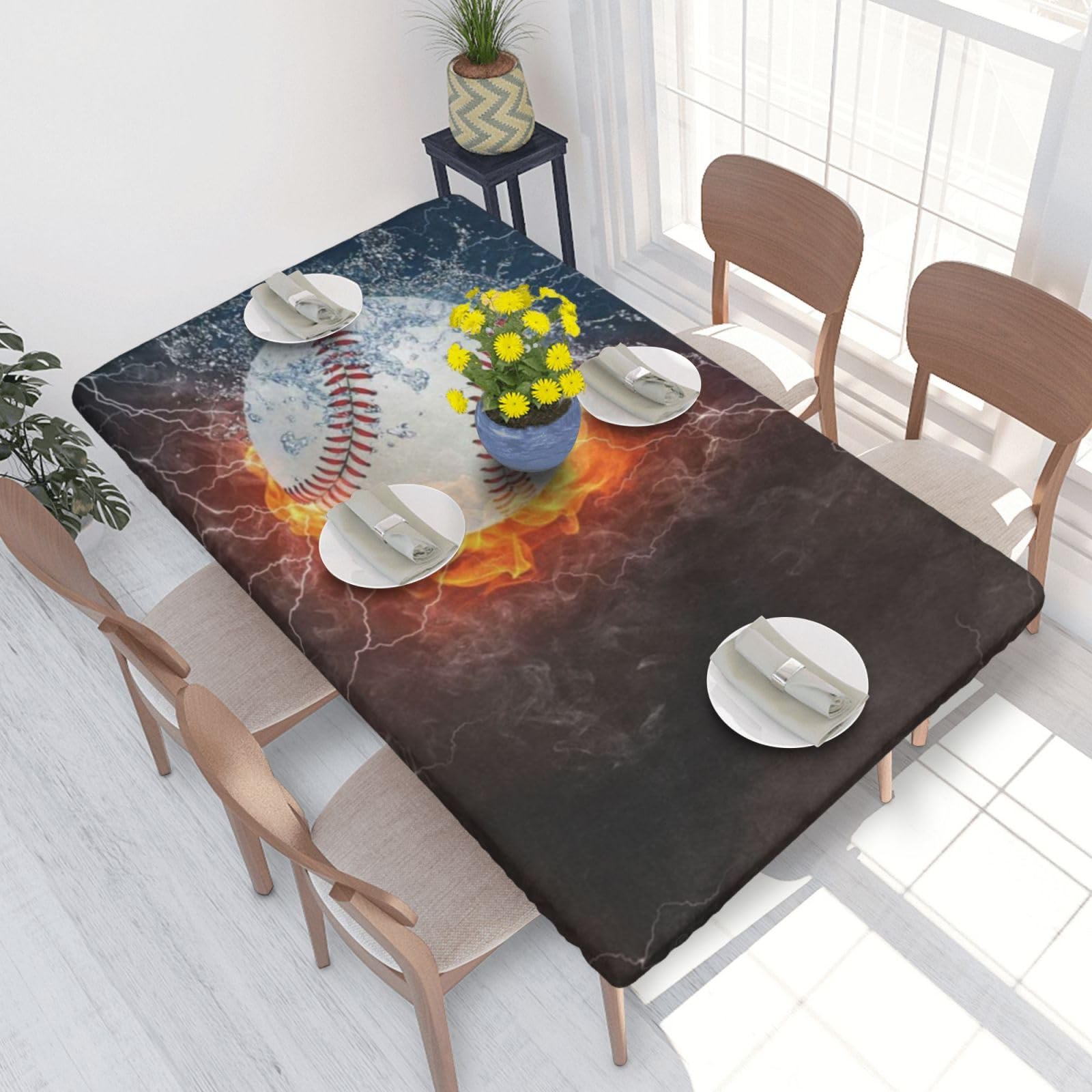 BNVSADC baseball Printed 4FT Tablecloth 122x76 CM Polyester Kitchen Water Resistant Table Cloth Dining Table Decoration Table Covers