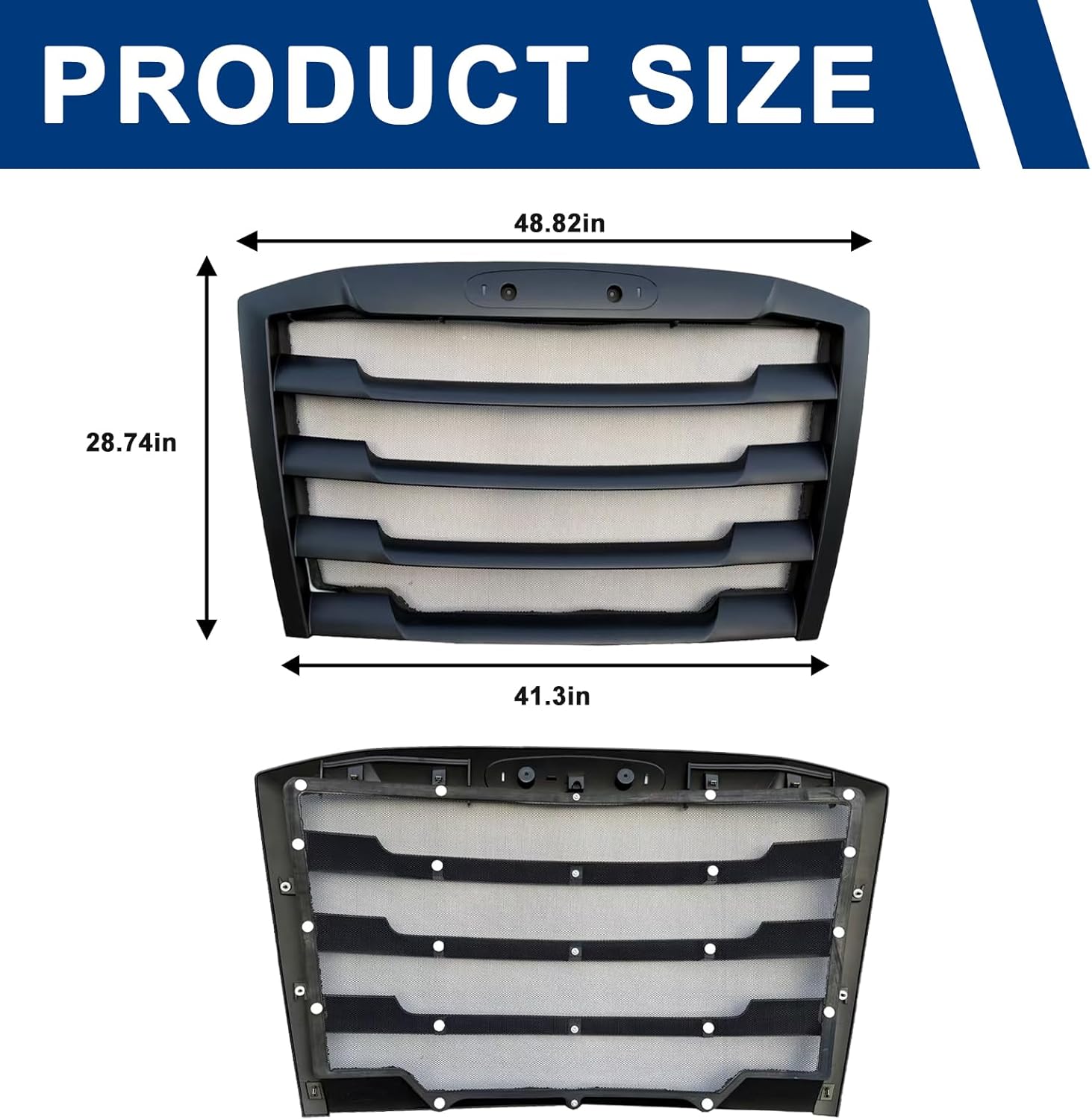 Black Grill Grille with Bug Screen Compatible with 2018-2024 Freightliner Cascadia, Front Bumper Radiator Grille Freightliner Cascadia Accessories (Black)