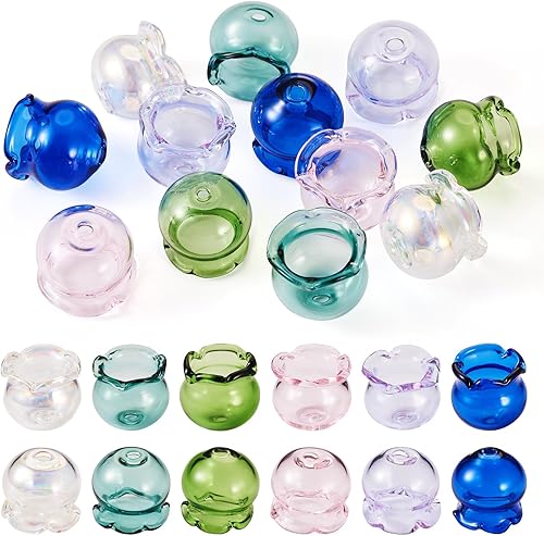 Vista 34 de FASHEWELRY 10 piezas Tapas de Flores de Vidrio Hechas a Mano Cuentas Florales de Cristal Transparentes en Forma de Trompeta Espaciadores de Flores a