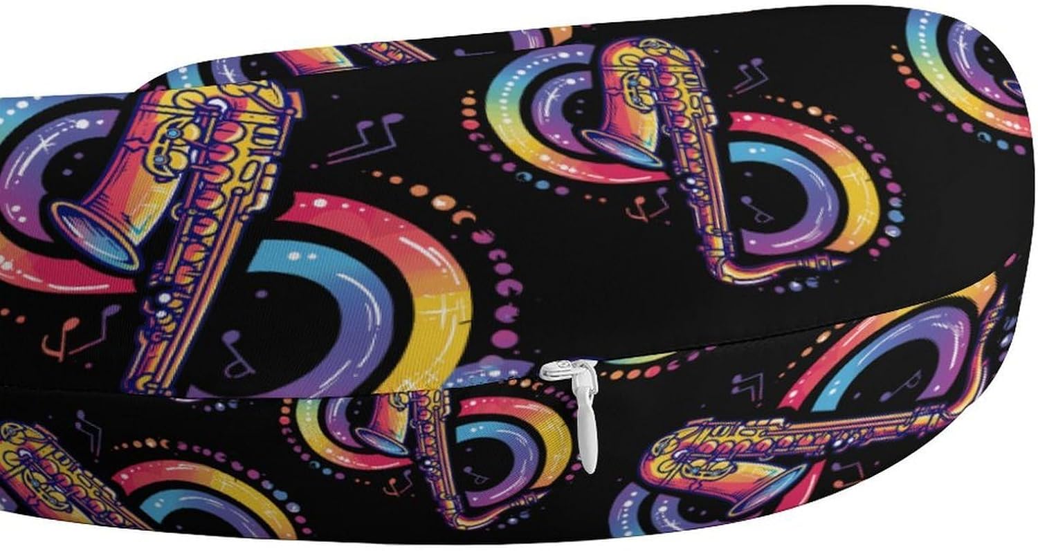 Saxophonist Music Notes Saxophone Travel Pillow U Shape Neck Pillow Washable Pillowcase for Sleeping Chair