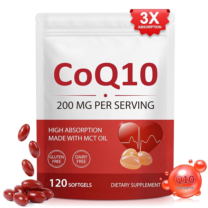 TAKNFDMY Suplemento de Coenzima Q10 (ubiquinona) 200 mg com óleo MCT, 120 cápsulas gelatinosas