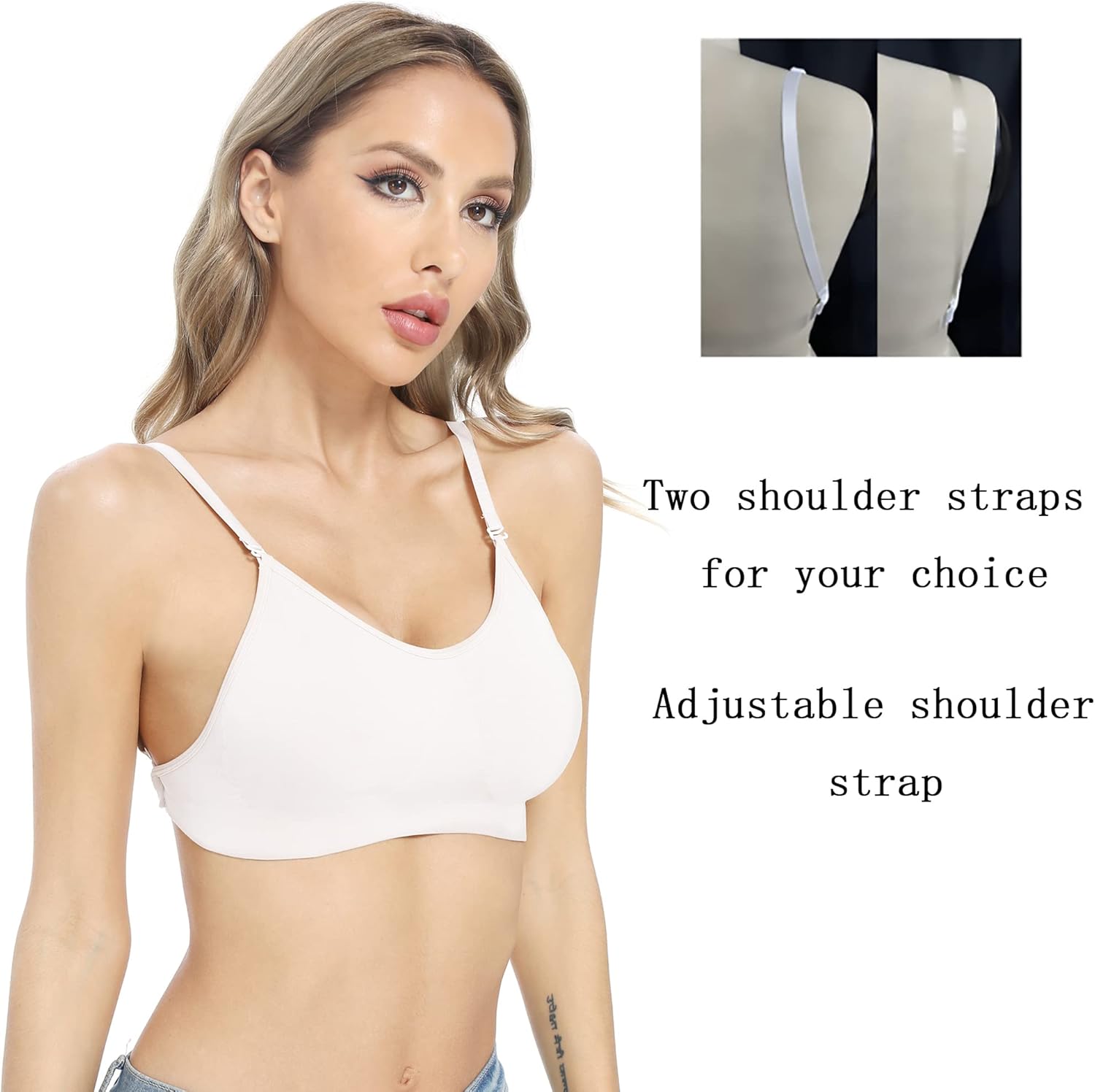 OBICUM Backless Clear Back Bra Convertible Wireless Dance Bra Unpadded Adjustable Straps Low Back - Image 3